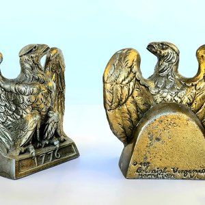 Vintage- 1776 Eagle Shaped Bookends - Colonial Virginia Hempton, VA - Brass